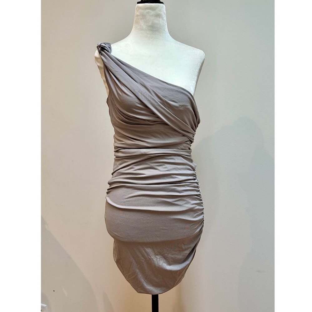 Pierre Balmain Bright Silver Ruched One Shoulder Bodycon Mini Dress BNW/OutTags